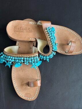 Positano Italian Leather Slide Sandals with Turquoise Bead.  Very chic.